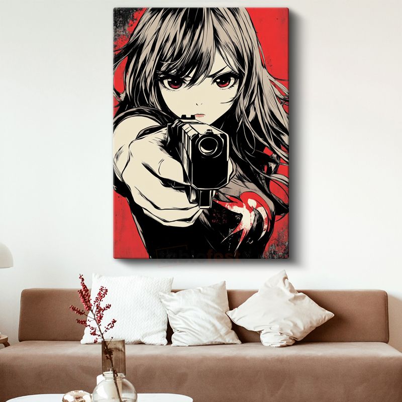 Kırmızı Silüet - Aksiyon Anime Kızı Anime Kanvas Tablo