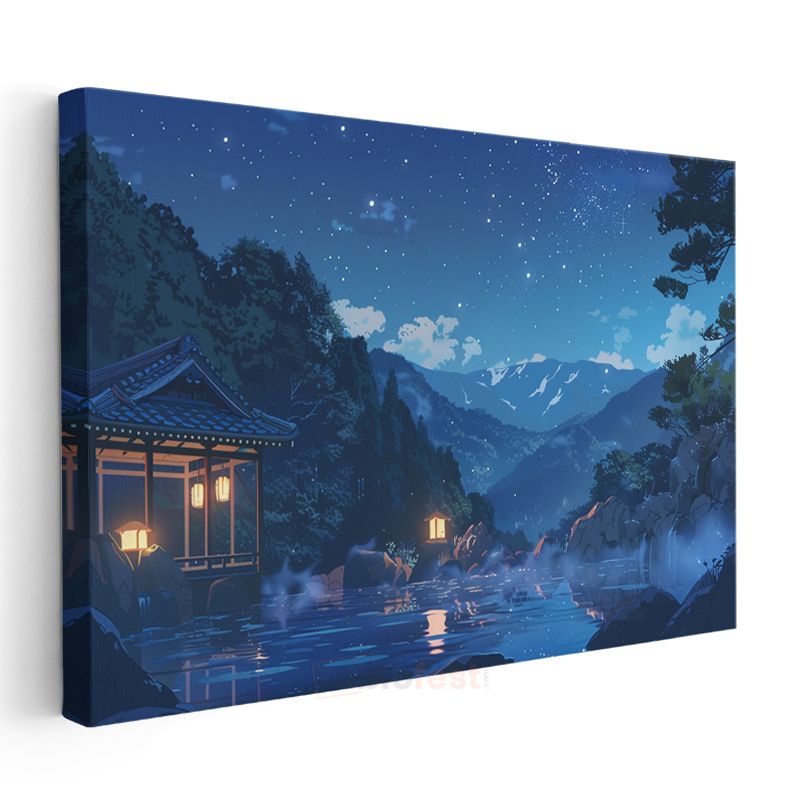 Dağ Kaplıcası - Yıldızlı Gece Anime Kanvas Tablo