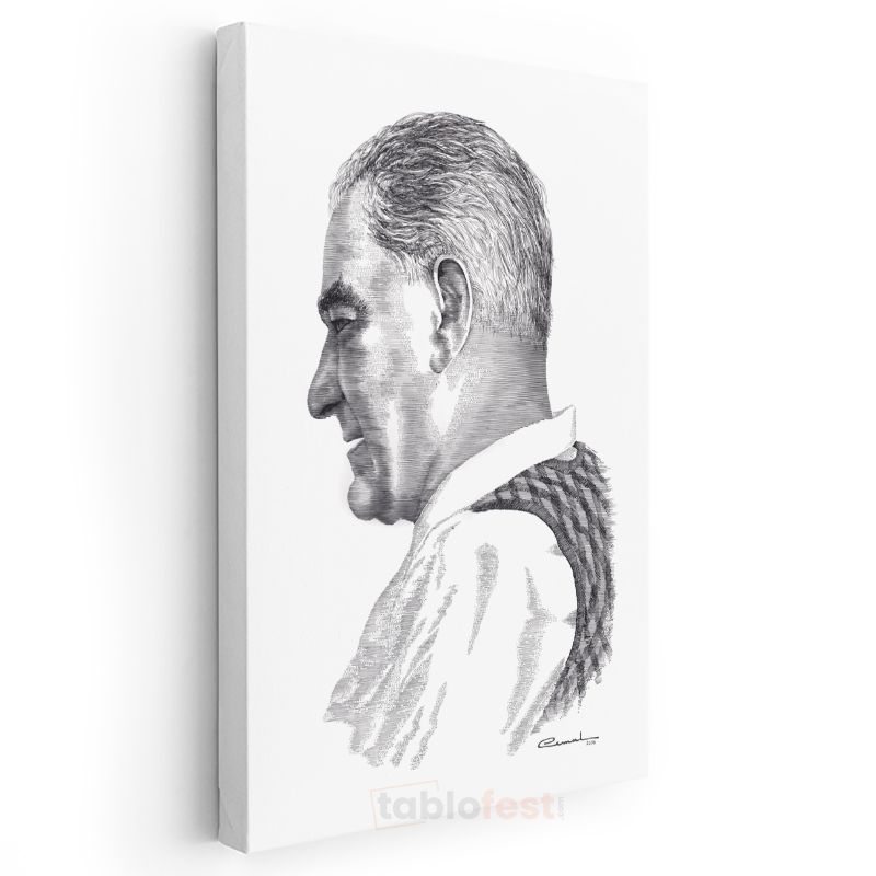 Karakalem Profil - Beyaz Yakalı İmzalı Portre Kanvas Tablo