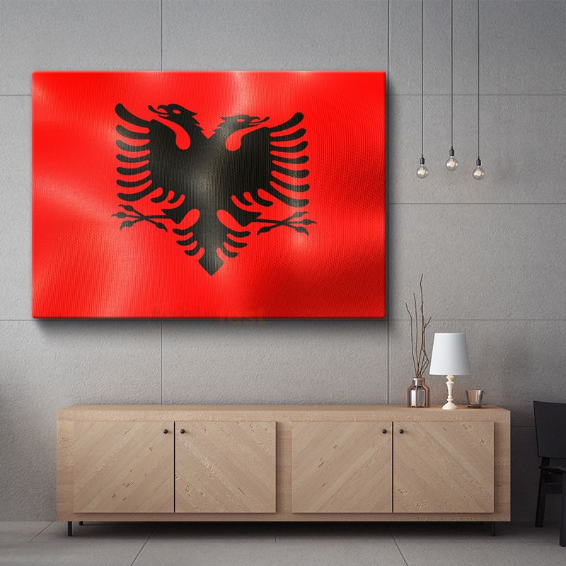 Arnavutluk Bayrağı - Dalgalı Görünüm Kanvas Tablo