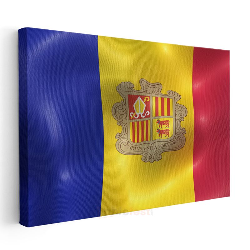 Andorra Bayrağı - Dalgalı Görünüm Kanvas Tablo