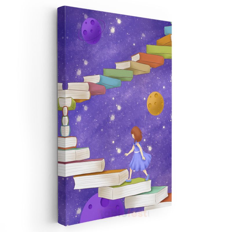 Kitap Merdiveni - Hayal Dünyasına Yolculuk Kanvas Tablo
