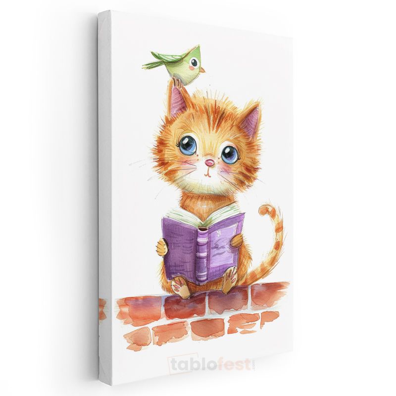 Meraklı Kedi - Mor Kitabıyla Öğrenme Zamanı Kanvas Tablo