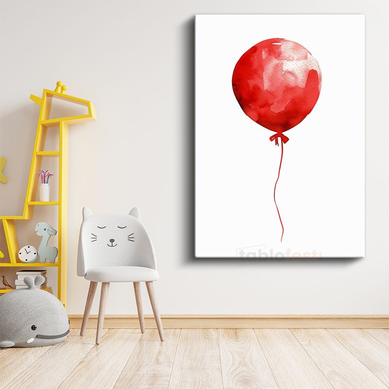Uçan Balon - Kırmızı Suluboya Efekti Kanvas Tablo