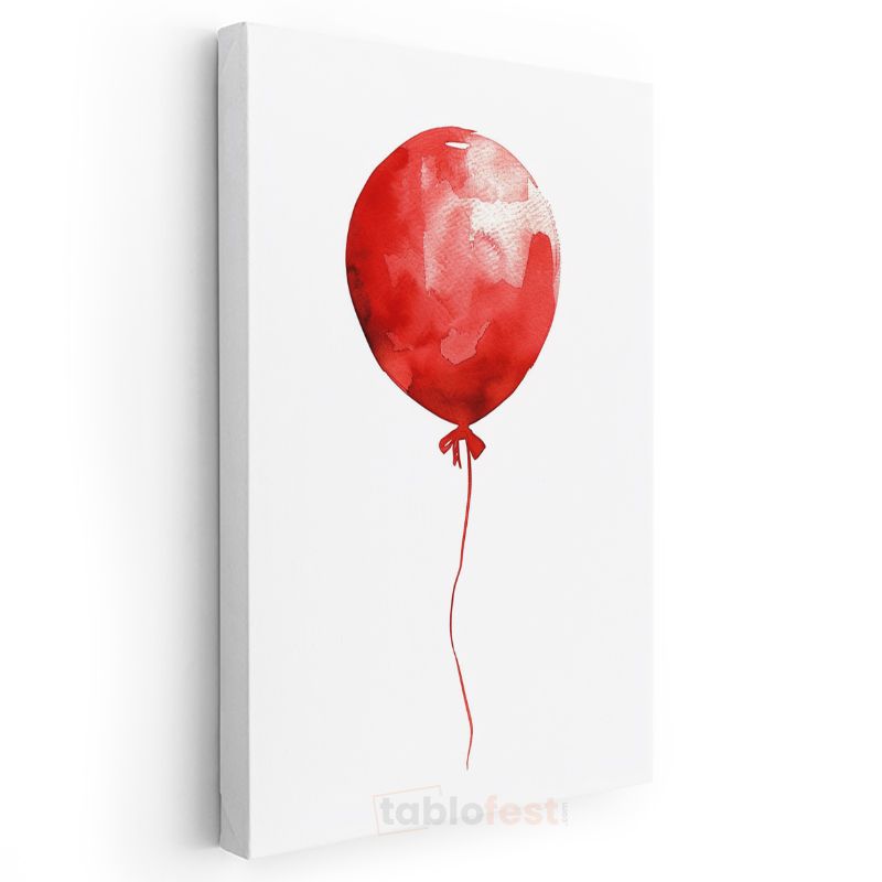 Uçan Balon - Kırmızı Suluboya Efekti Kanvas Tablo