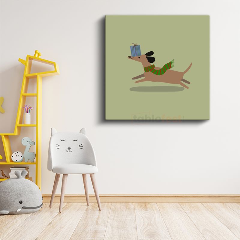 Hediyeli Köpek - Atkılı Sevimli Dost Kanvas Tablo
