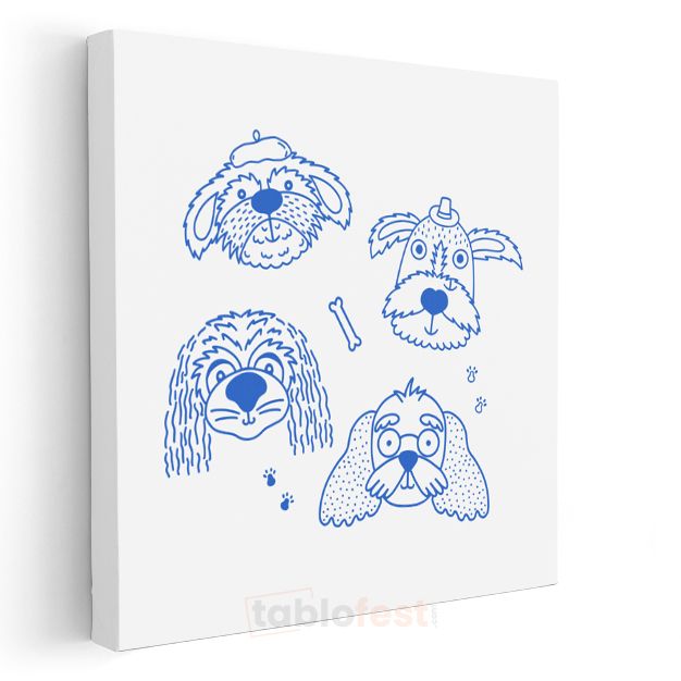 Mavi Dostlar - Sevimli Köpek Çizimleri Kanvas Tablo