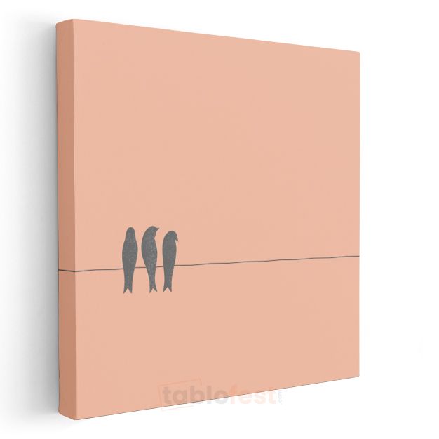Kuş Dostlar - Minimalist Tel Üstünde Kuşlar Kanvas Tablo