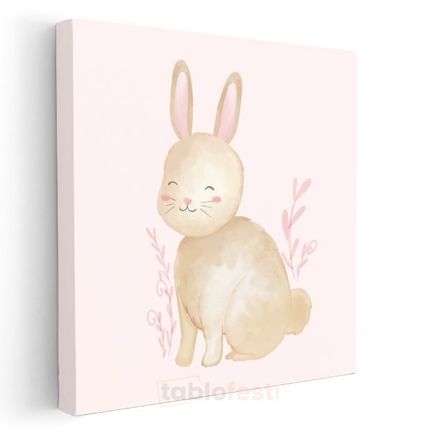 Pembe Tavşan - Sevimli Kulaklar Kanvas Tablo