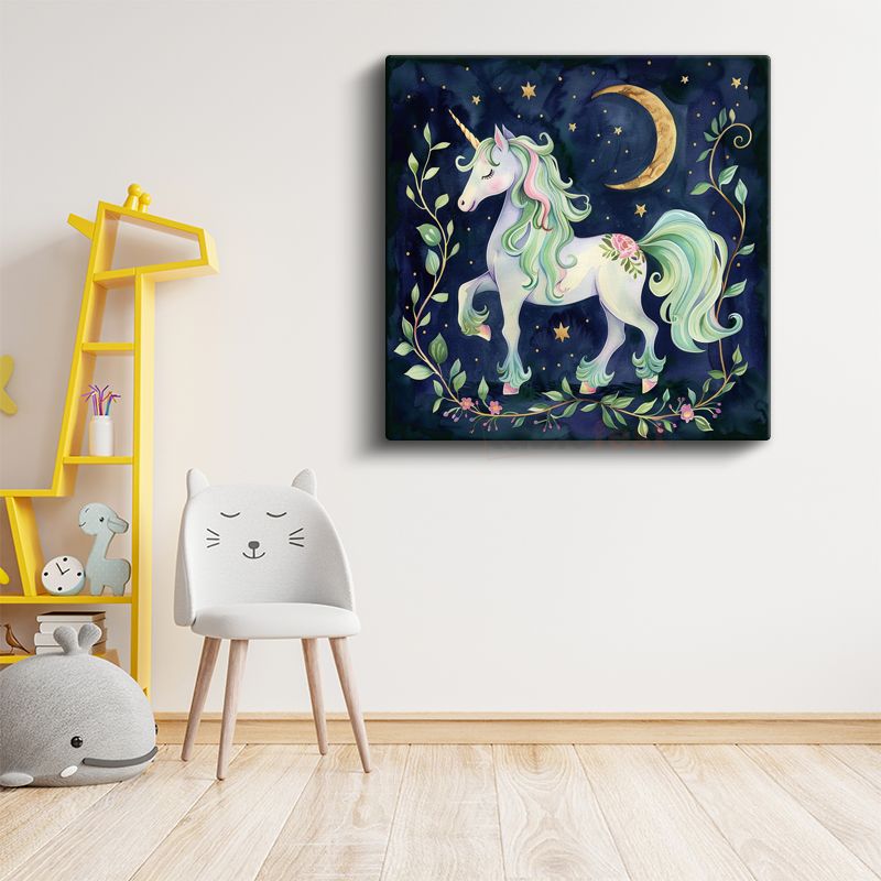 Gece Unicorn - Pastel Renkli Sihirli Dostumuz Kanvas Tablo