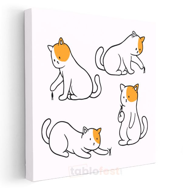 Minimalist Kediler - Turuncu Benekli Dostlar Kanvas Tablo