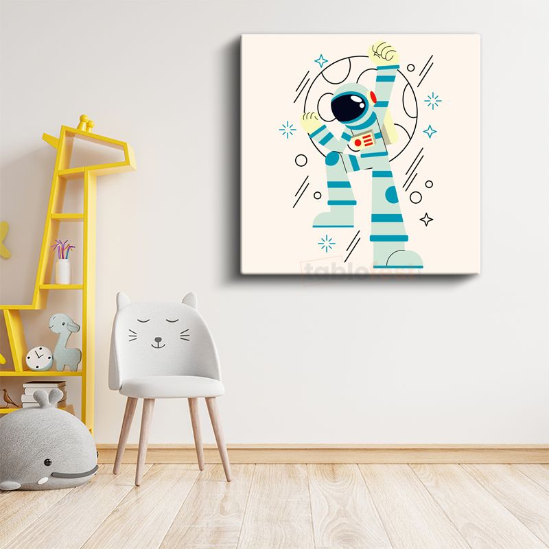 Minimalist Astronot - Mavi Uzay Yolcusu Kanvas Tablo