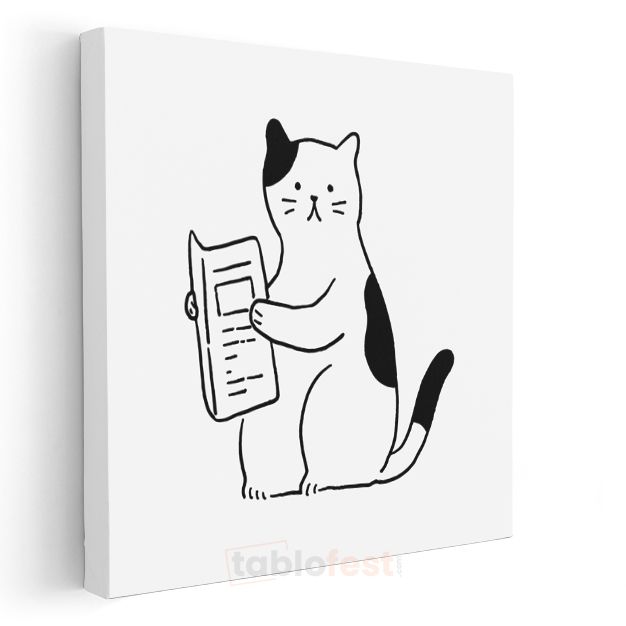 Kitap Okuyan Kedi - Meraklı Öğrenci Kanvas Tablo