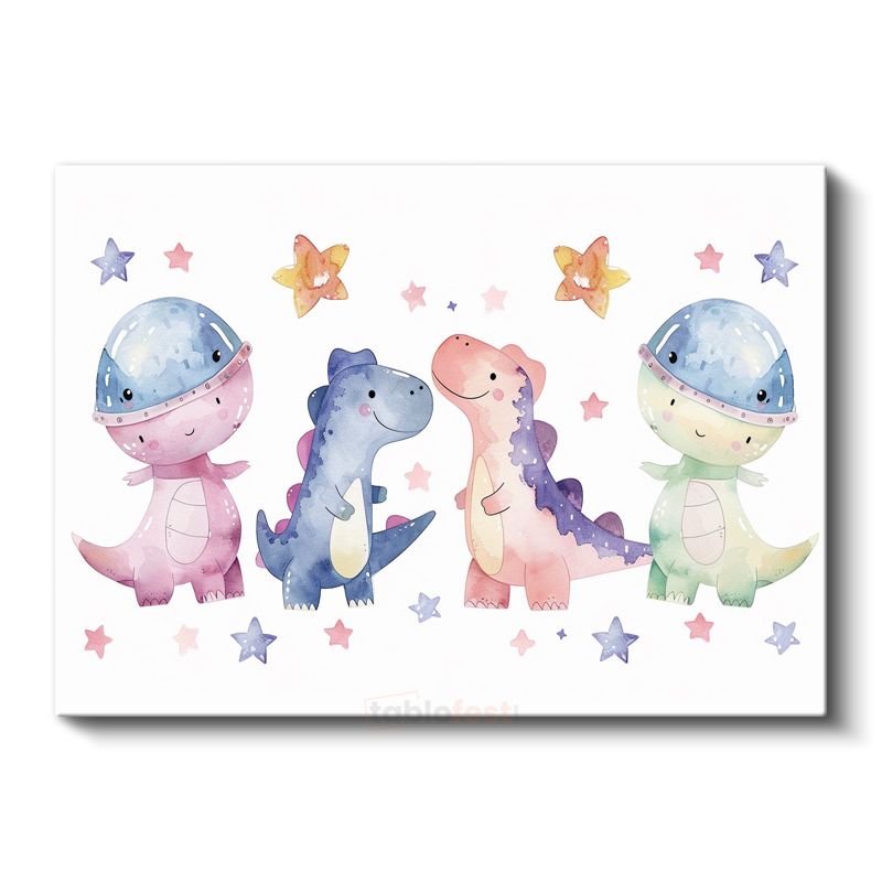 Sevimli Dinozorlar - Renkli Dekoratif Kanvas Tablo