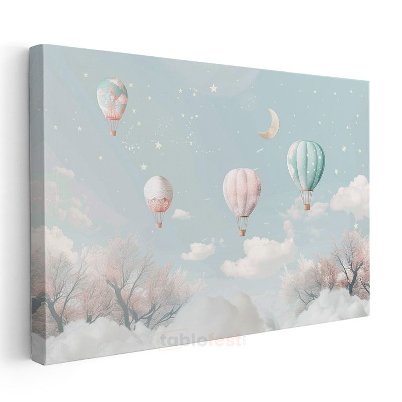 Sıcak Hava Balonları - Pastel Gökyüzü Temalı Kanvas Tablo