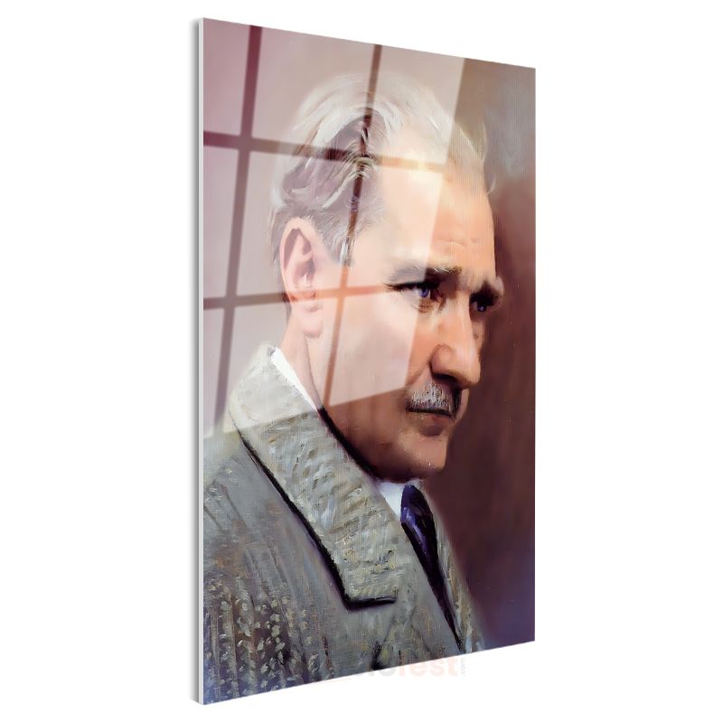 Sanatsal Atatürk - Pastel Tonlarda Profil Cam Tablo
