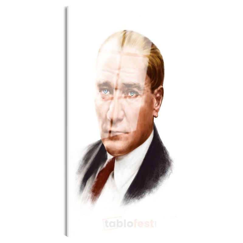 Sanatsal Atatürk - Beyaz Fonda Kırmızı Detaylı Cam Tablo