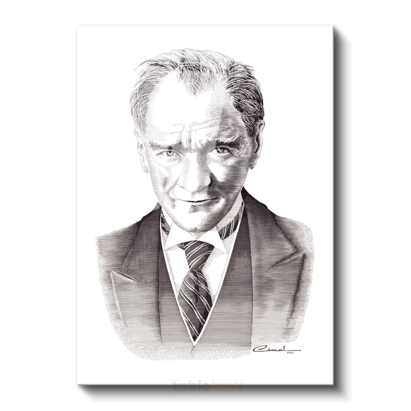 Karakalem Gülümseyen Atatürk - İmzalı Portre Cam Tablo