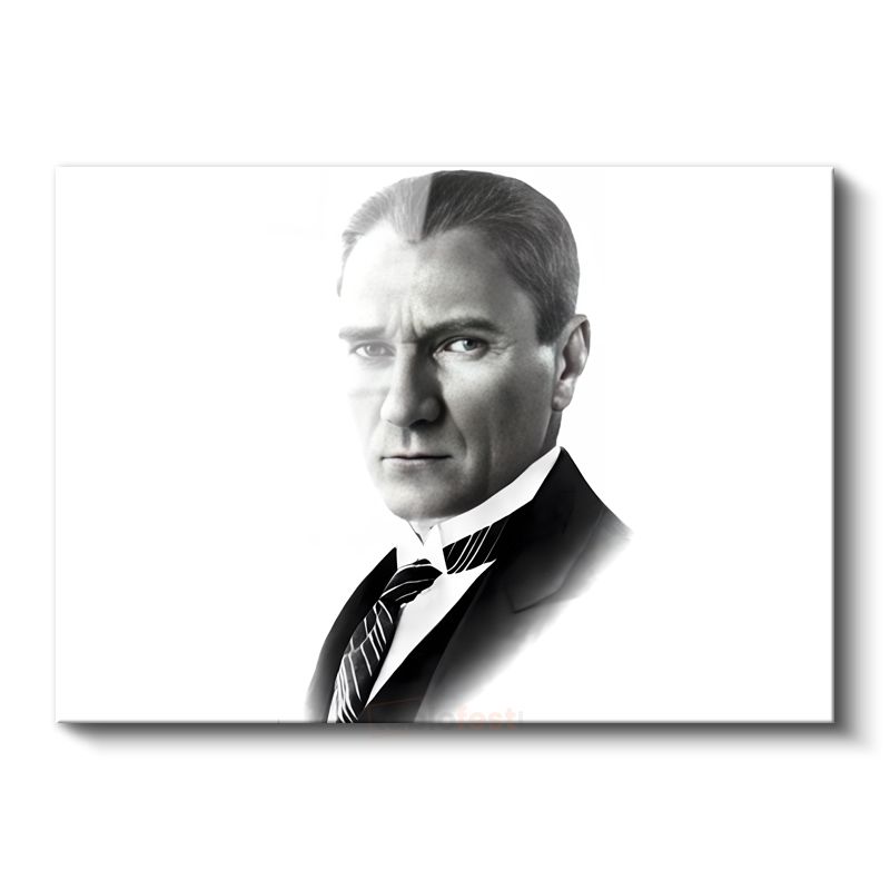 Beyaz Fonlu Atatürk - Siyah Beyaz Portre Cam Tablo