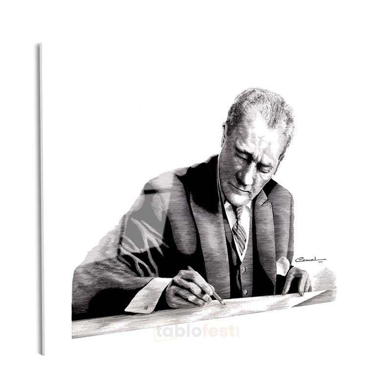Atatürk ve İmzası - Sanatsal Portre Cam Tablo