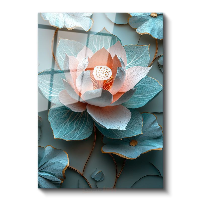 Turkuaz Lotus - Egzotik Mavi Nilüfer Çiçeği Cam Tablo