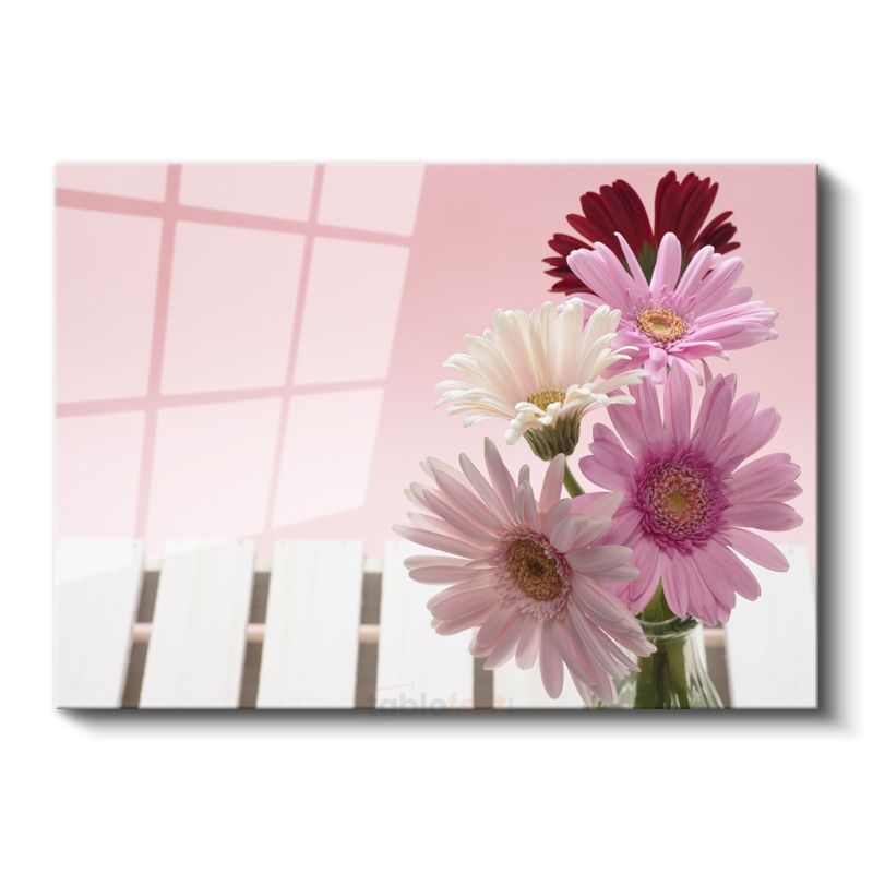 Pembe Gerbera - Romantik Çiçek Buketi Cam Tablo