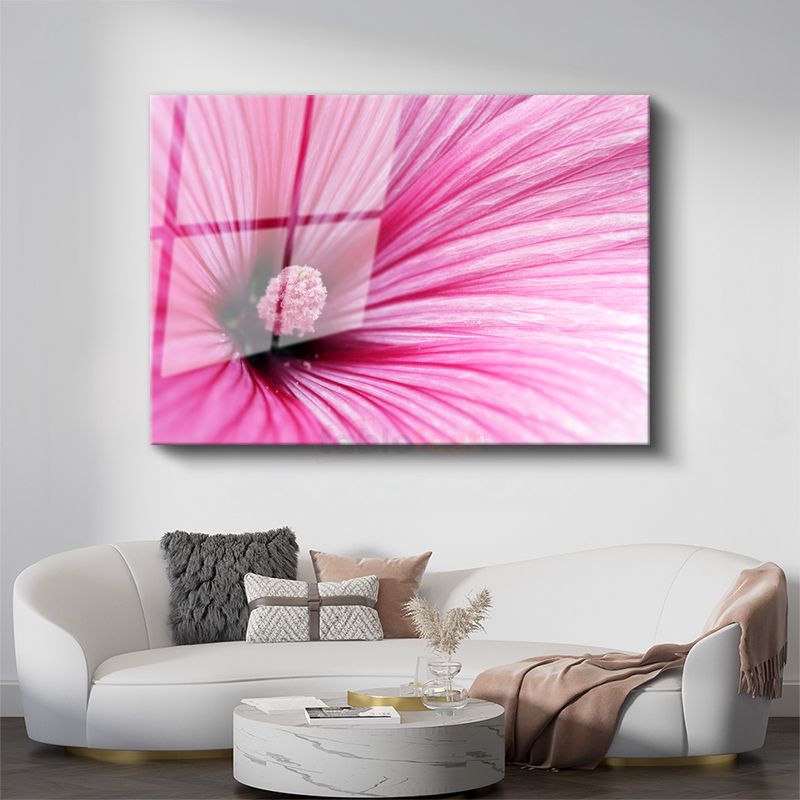 Pembe Ebegümeci - Makro Çekim Çiçek Detayı Cam Tablo
