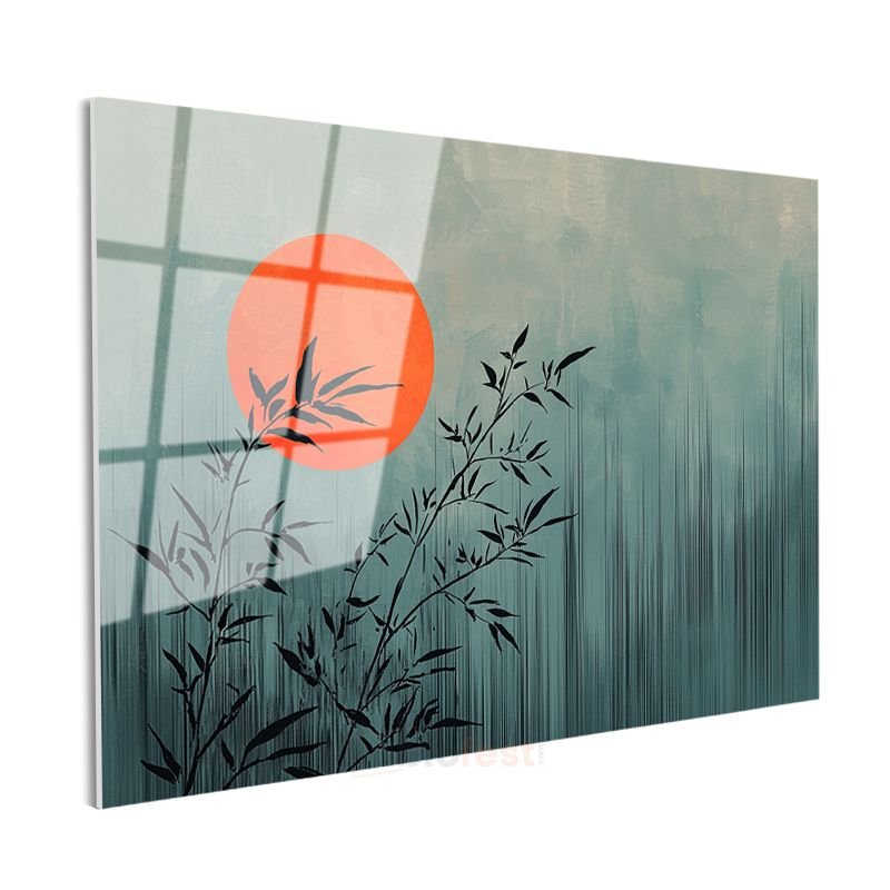 Zen Bambu - Kırmızı Güneş Eşliğinde Minimalist Tasarım Cam Tablo