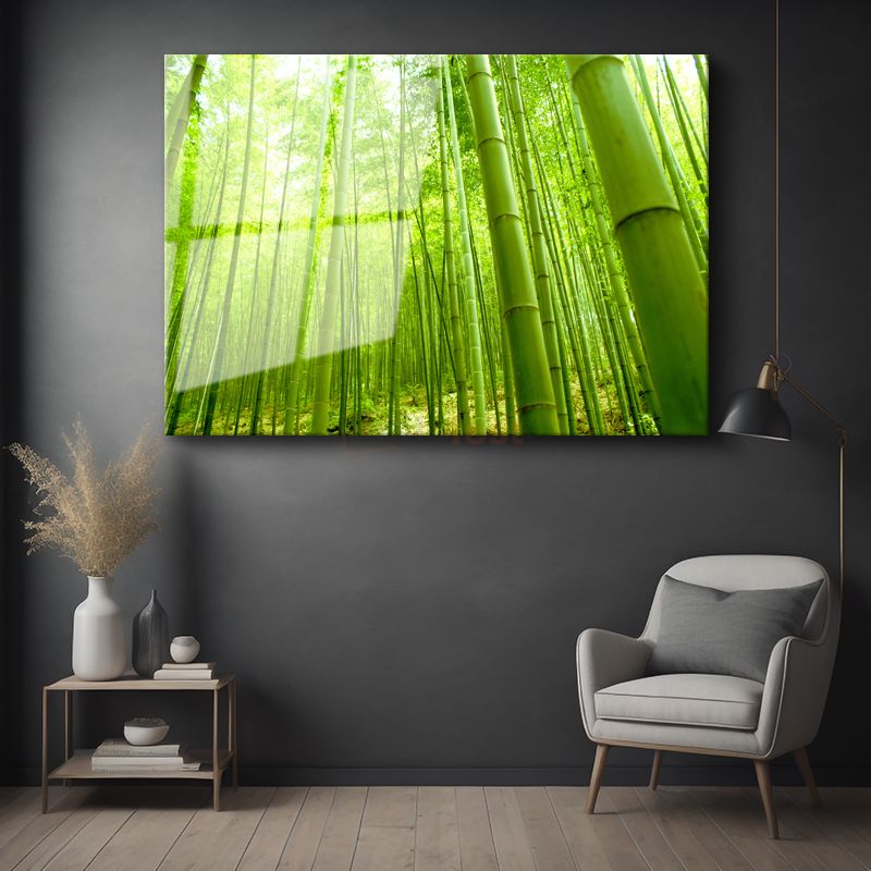 Bambu Ormanı - Canlı Yeşil Tonlarıyla Doğanın Huzuru Cam Tablo