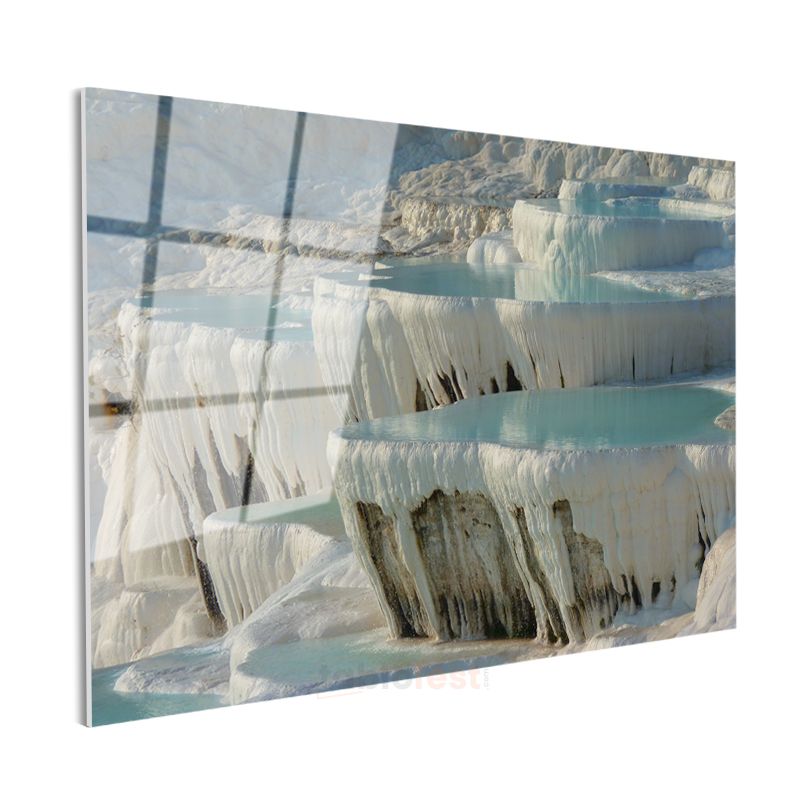 Pamukkale Travertenleri - Beyaz Mermer Havuzların Turkuaz Suları Cam Tablo