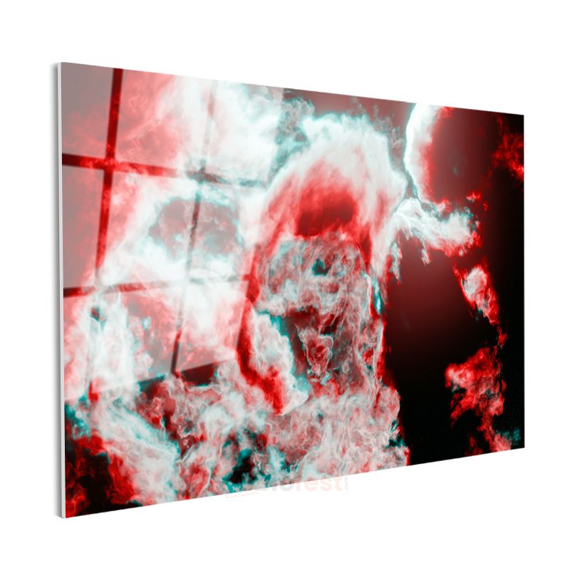 Kozmik Nebula - Kırmızı ve Turkuaz Tonlarında Uzay Bulutu Cam Tablo