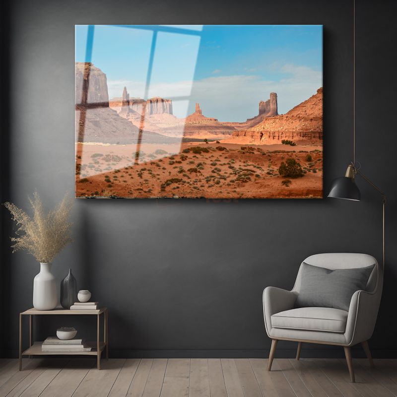 Monument Valley - Kızıl Kayalıklar Manzarası Cam Tablo
