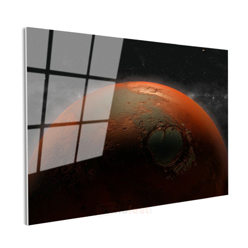 Mars - Kızıl Gezegen Krater Manzarası Cam Tablo