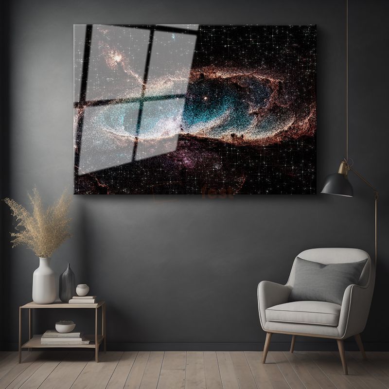 Kozmik Nebula - Yıldızlarla Bezeli Mavi Uzay Bulutu Cam Tablo