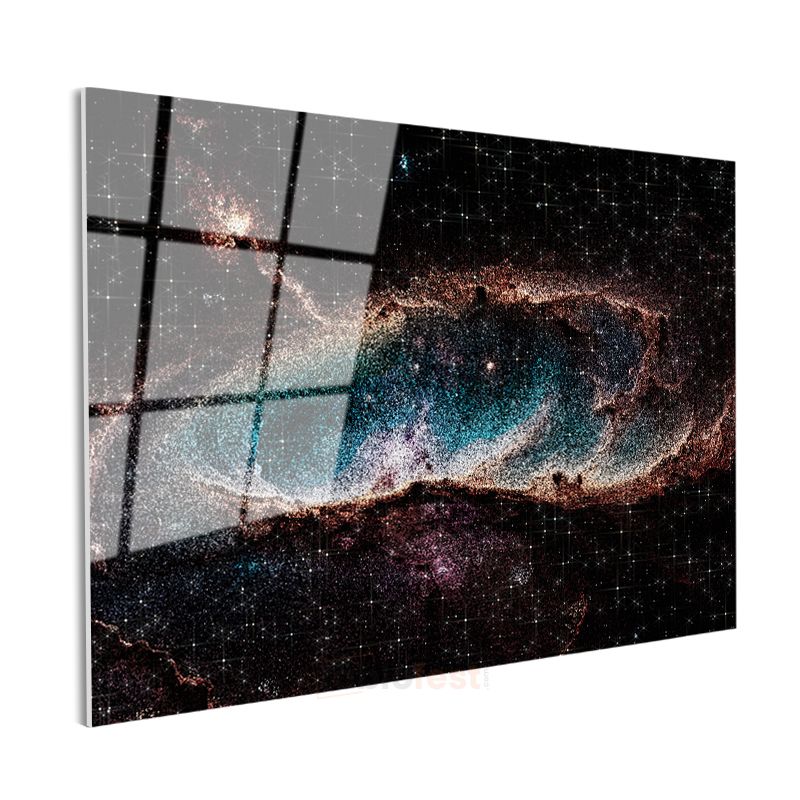 Kozmik Nebula - Yıldızlarla Bezeli Mavi Uzay Bulutu Cam Tablo