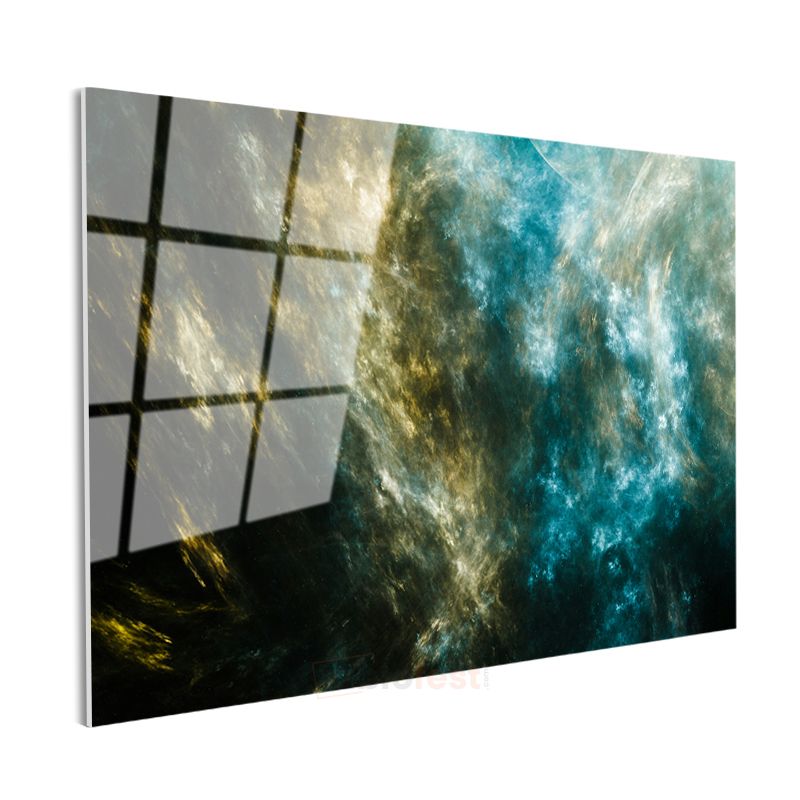 Kozmik Bulut - Altın ve Turkuaz Nebula Detayları Cam Tablo