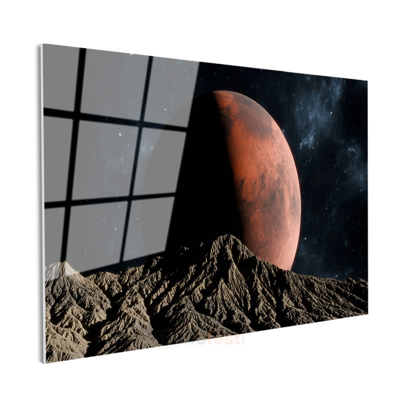Mars Manzarası - Kızıl Gezegen Yükselişi Cam Tablo
