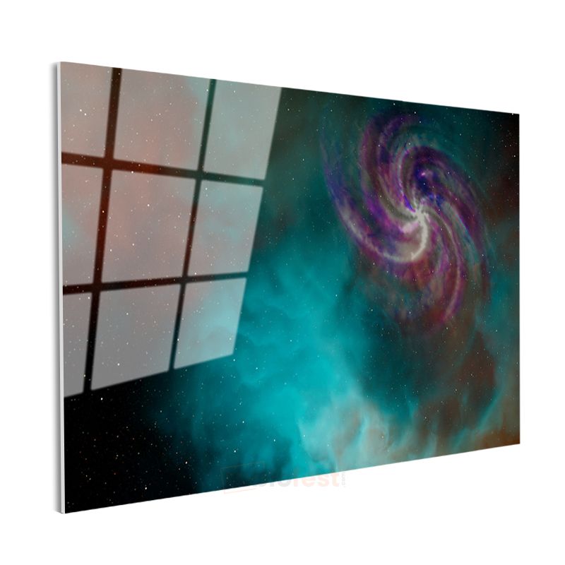 Galaksi Spirali - Turkuaz Nebula Dansı Cam Tablo