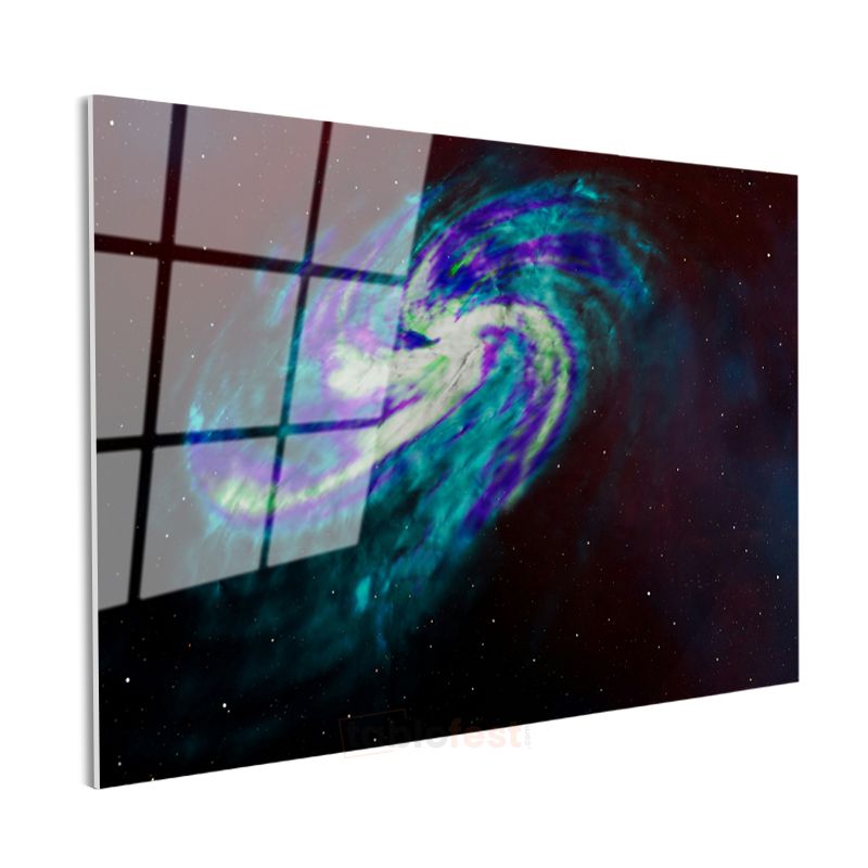 Spiral Galaksi - Turkuaz ve Mor Tonlarında Kozmik Dans Cam Tablo