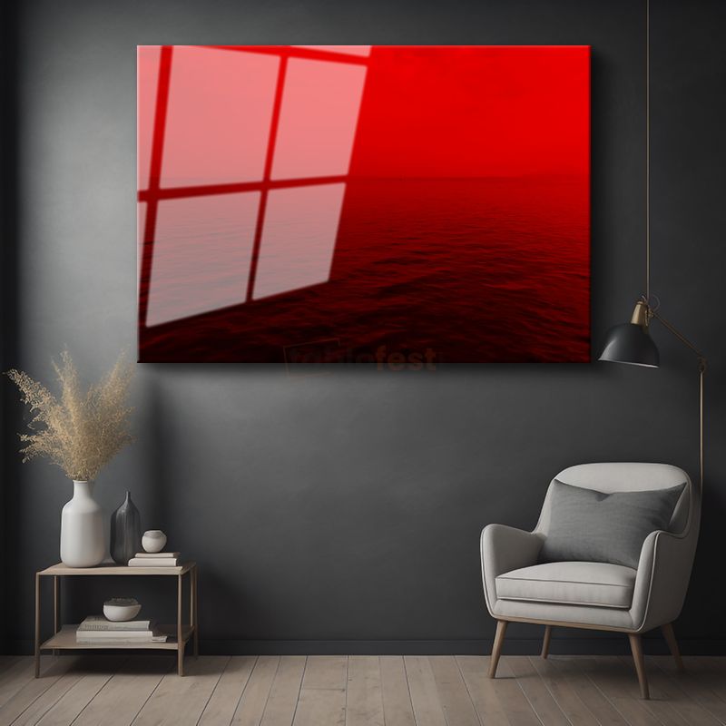 Kızıl Ufuk - Minimalist Deniz Manzarası Cam Tablo