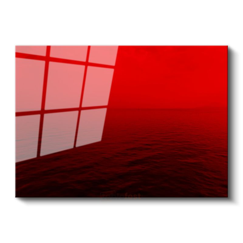 Kızıl Ufuk - Minimalist Deniz Manzarası Cam Tablo