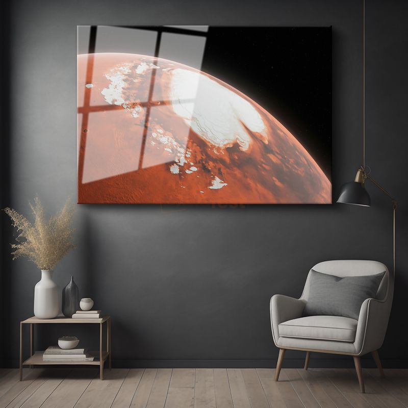 Mars Manzarası - Kızıl Gezegenin Kutup Bölgesi Cam Tablo