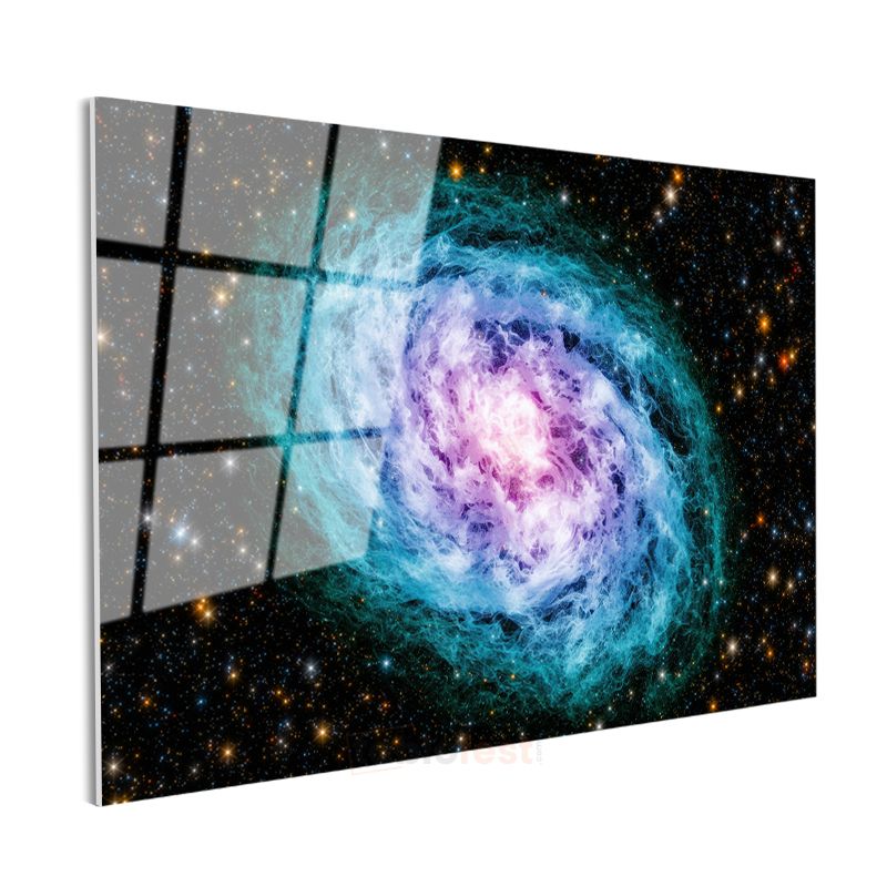 Kozmik Girdap - Turkuaz ve Mor Renkli Spiral Galaksi Cam Tablo