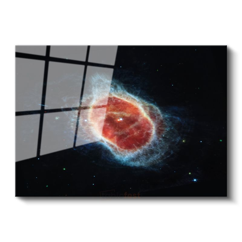 Kozmik Nebula - Uzayın Derinliklerinde Kızıl Parıltı Cam Tablo