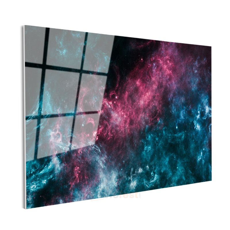 Kozmik Nebula - Pembe ve Mavi Tonlarında Uzay Bulutu Cam Tablo