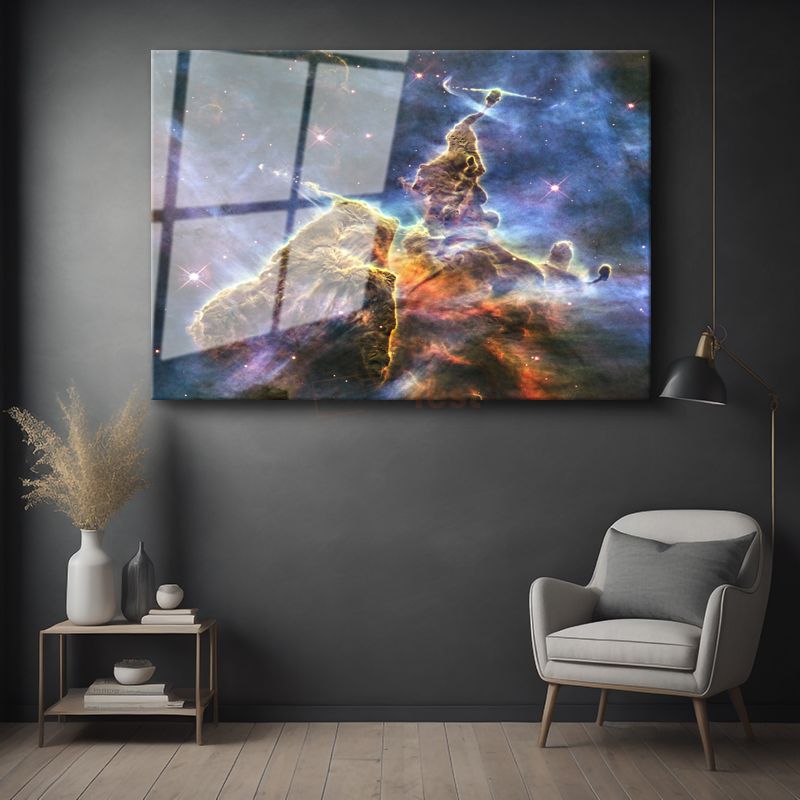 Kozmik Nebula - Yıldızlarla Bezeli Uzay Derinliği Cam Tablo