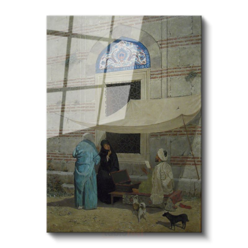 Osmanlı Yaşamı - Cami Önünde Satıcılar Cam Tablo