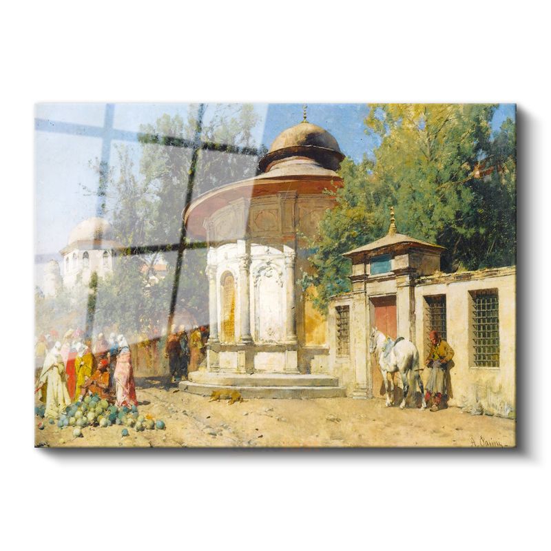 Osmanlı Mimarisi - Tarihi Çeşme ve Cami Manzarası Cam Tablo