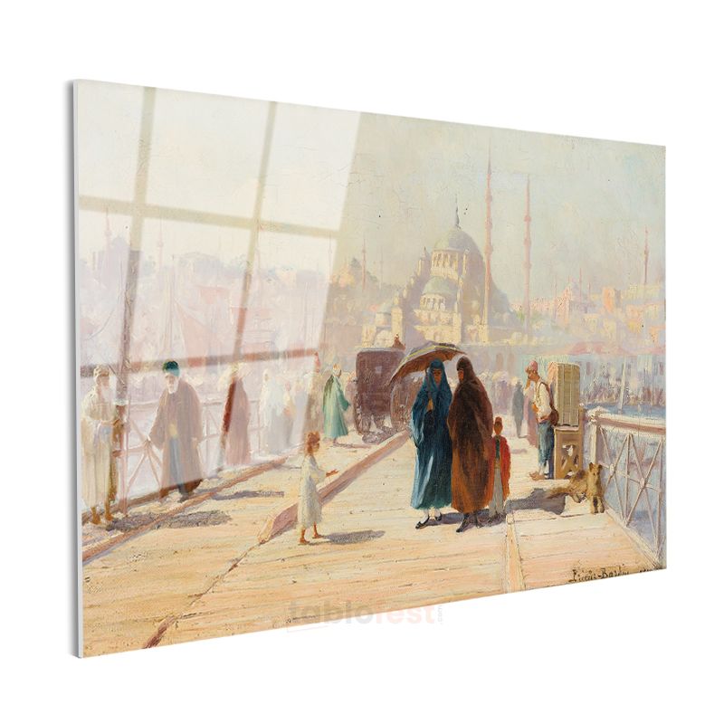 Fausto Zonaro - İstanbul İskelesi Cam Tablo