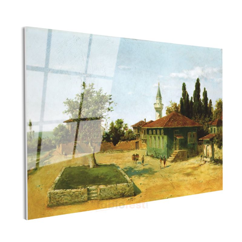 Osmanlı Köy Yaşamı - Yeşil Konak Manzarası Cam Tablo